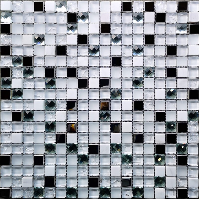 MG151 – Stainless Steel and Glass and Marble Mosaic (Snow White 5/8)