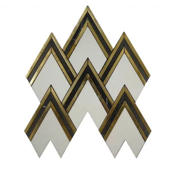 MG824 – AURORA HERRINGBONE Gold Marble Mosaic