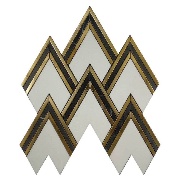 MG824 – AURORA HERRINGBONE Gold Marble Mosaic
