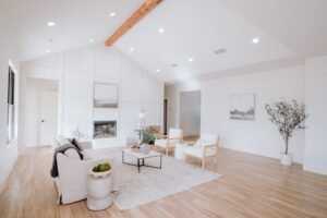 BLOG 4 Modern living room with wood-look flooring inspiration for waterproof vinyl plank flooring