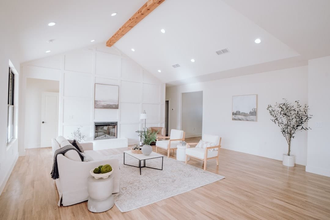 Waterproof vinyl plank flooring in a modern living room