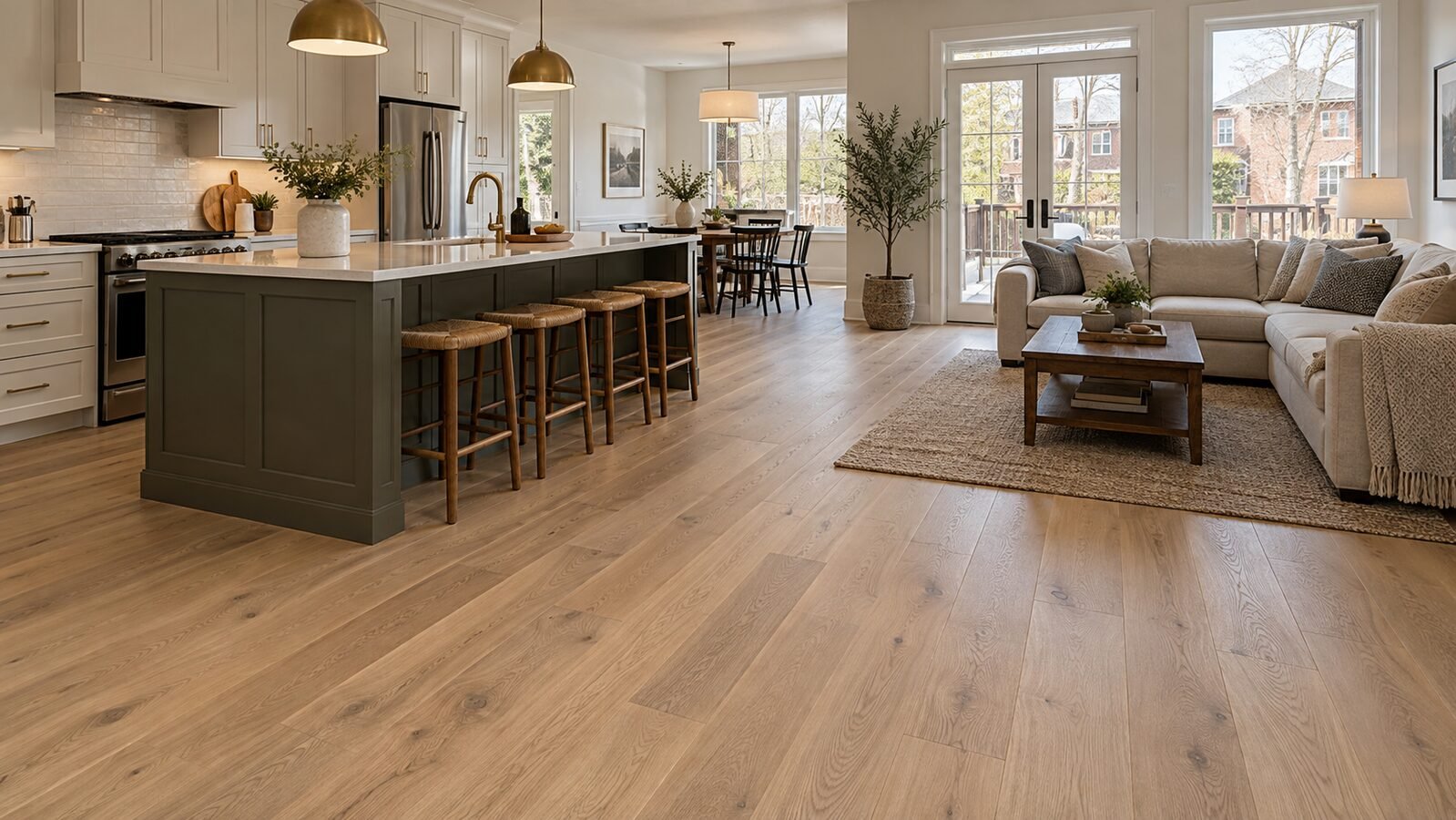 Completed engineered hardwood flooring project