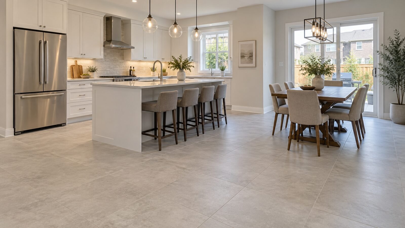 Completed porcelain tile flooring project