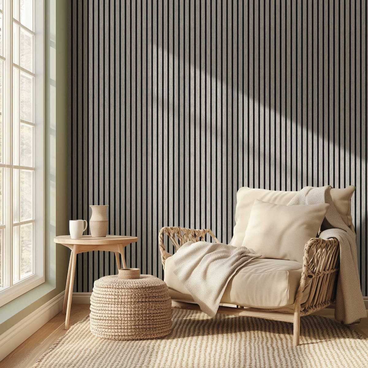 Hush 9 Grey Oak 1 Walldi Hush 9 acoustic wall panel in Grey Oak — room view