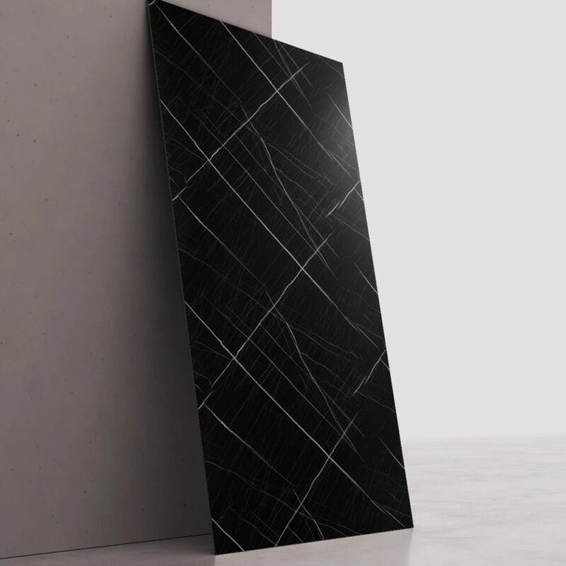 Midnight Noir UV marble sheet wall panel detail and room inspiration 1