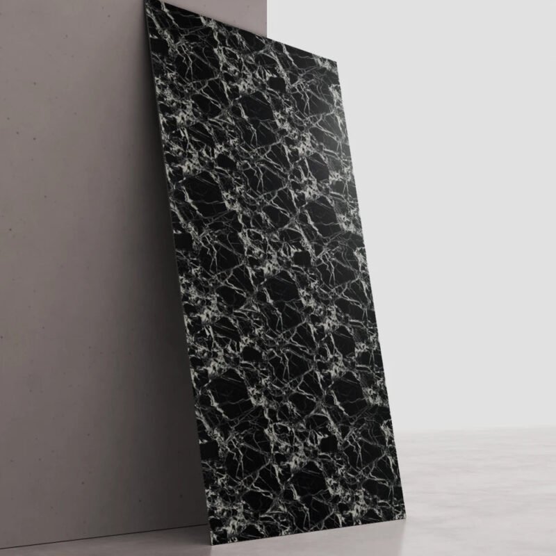 Nero Antico UV marble sheet wall panel detail and room inspiration 1