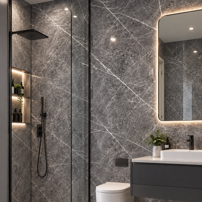 Graphite UV marble sheet wall panel detail and room inspiration 1