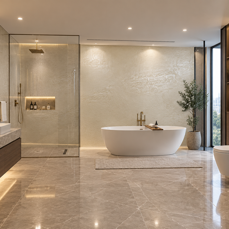 Coco Bianco UV marble sheet wall panel detail and room inspiration 1