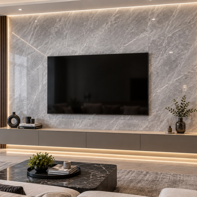 Elegant Grey UV marble sheet wall panel detail and room inspiration 1