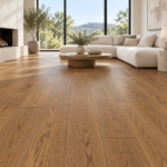 Guoya amber Oak flooring in a living room — illustrative room visualization