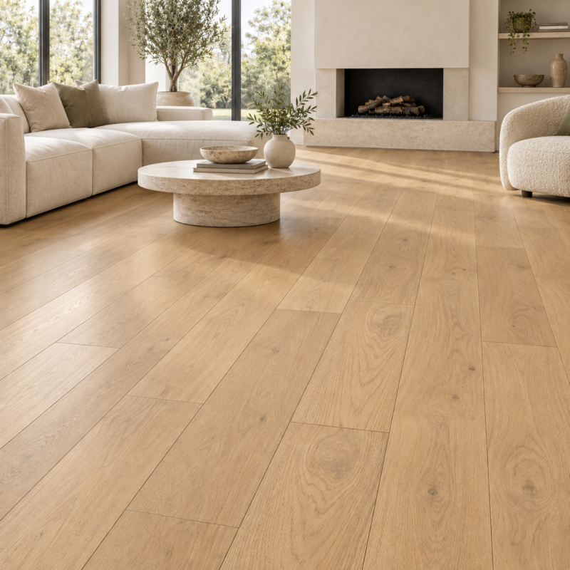 Guoya heritage Oak flooring in a living room — illustrative room visualization