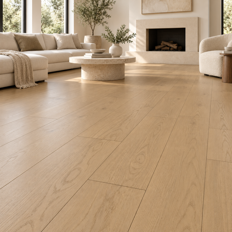 Guoya nature Oak flooring in a living room — illustrative room visualization
