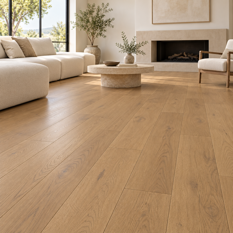 Guoya wildwood Oak flooring in a living room — illustrative room visualization