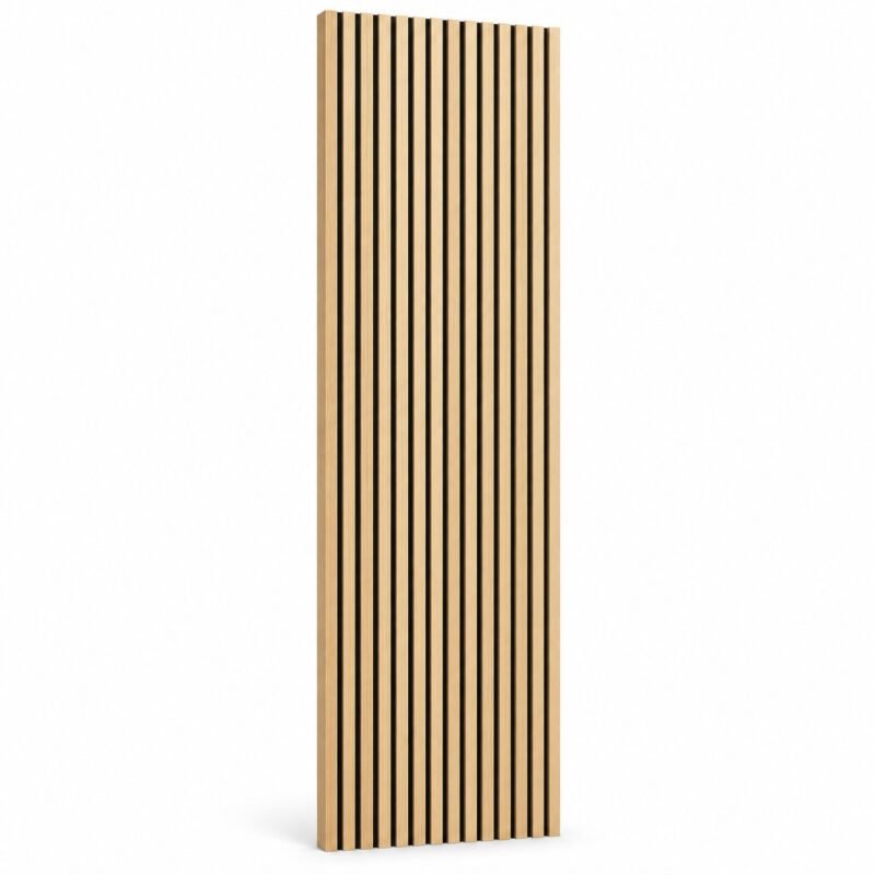 Light Oak acoustic slat wall panel 2 x 9 feet on white background