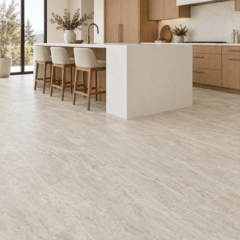 Must Ivory Matte – Porcelain Tile – 12x24 in a modern room, AI-generated installation concept