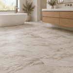 Must Ivory Matte – Porcelain Tile – 18x18 in a modern room, AI-generated installation concept