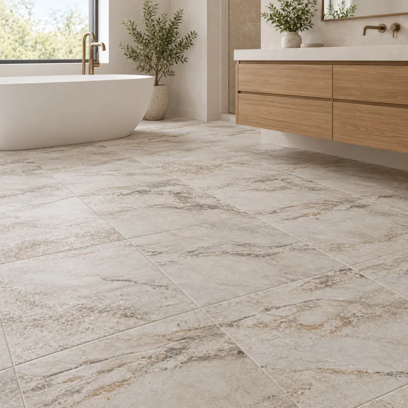 Must Ivory Matte – Porcelain Tile – 18x18 in a modern room, AI-generated installation concept