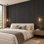 Noir acoustic slat wall panel installed on a modern accent wall
