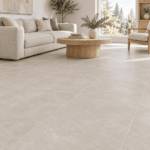 Regal Cream Matte – Porcelain Tile – 18x18 in a modern room, AI-generated installation concept