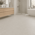 Regal Eggshell White Matte 18x18 porcelain tile in a modern interior, AI-generated installation concept