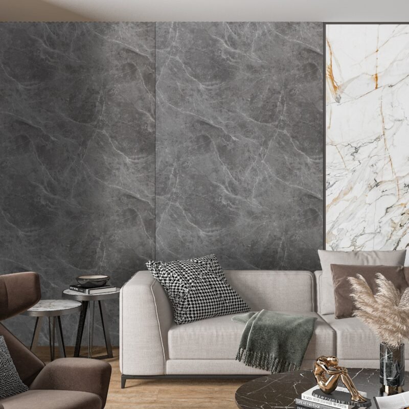 Graphite Mist 1557 UV marble sheet wall panel detail and room inspiration 1