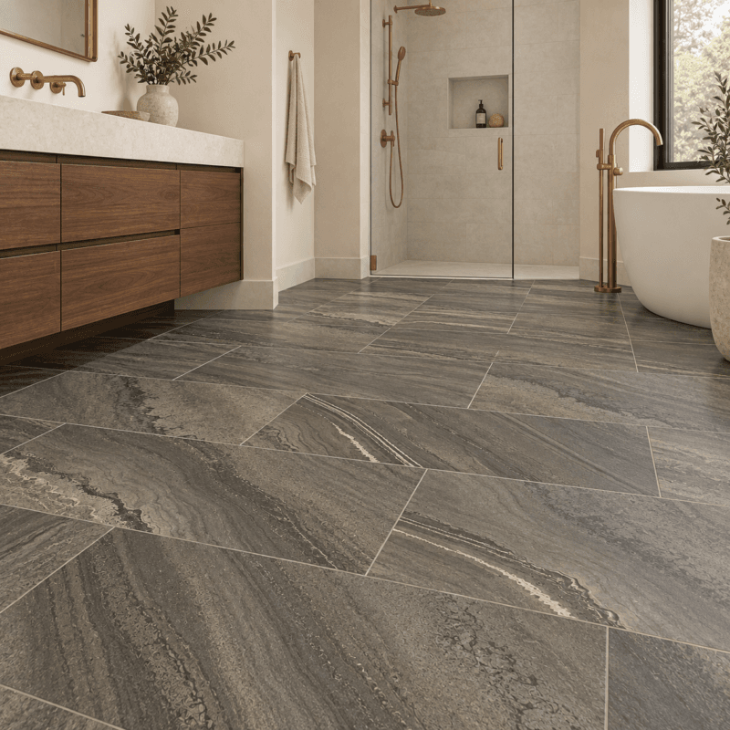 Sahara Brown Matte – Porcelain Tile – 12x24 in a modern room, AI-generated installation concept