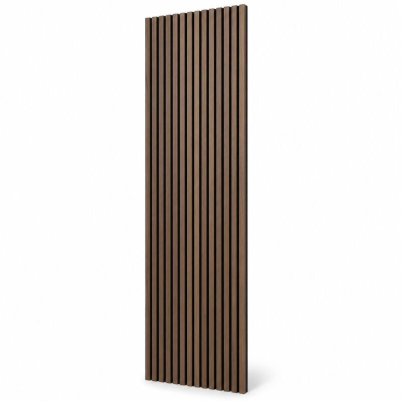 Walnut acoustic slat wall panel 2 x 9 feet on white background