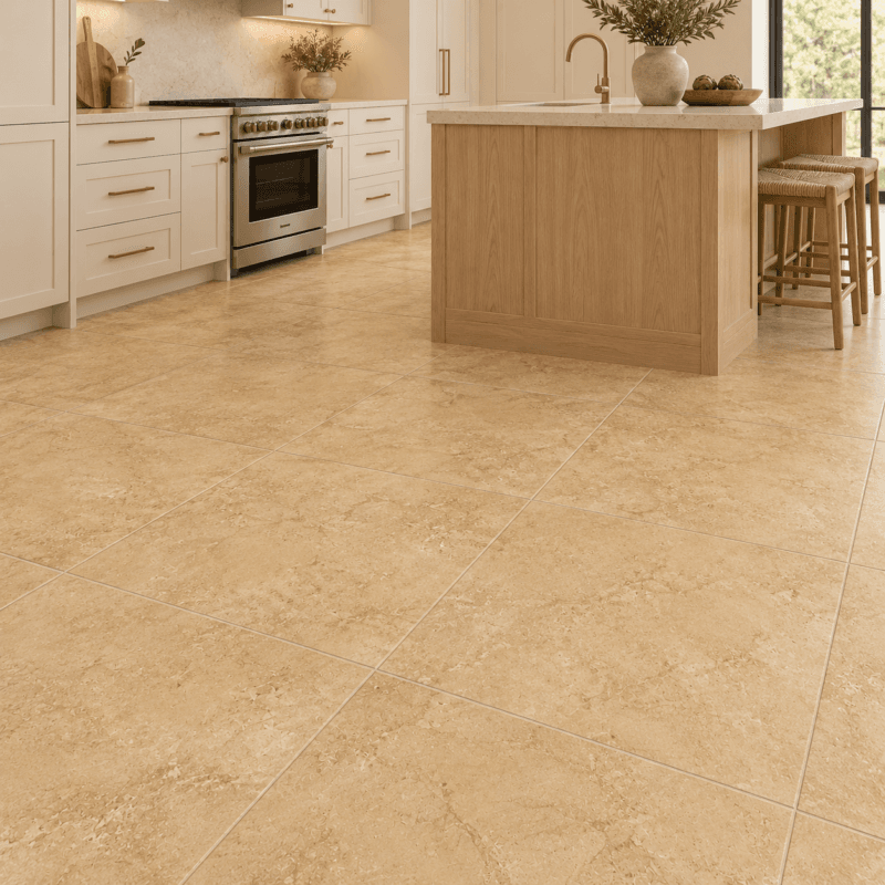 Yura Ivory Matte 24x24 porcelain tile in a modern interior, AI-generated installation concept